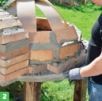 Pejsemørtel omkring kuppel til muret pizzaovn Brug rigeligt pejsemørtel omkring kuplen til muret pizzaovn